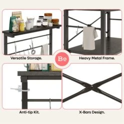 Bestier Kitchen Baker's Rack Utility Storage Shelf With Wine Rack 5 Tier Industrial Shelves Microwave Oven Stand With Hutch And Side Hooks Free Standing Kitchen Organizer Workstation, Black -Songmics Furniture Shop 517Vjf7ZejL