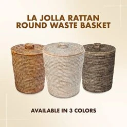KOUBOO La Jolla Rattan Round Waste Basket With Lid & Plastic Insert, 2 Gallon Woven Wastebasket For Bathroom, Kitchen, Office, Living Room, & Home Decor, White Wash -Songmics Furniture Shop 517WYsCJZbL