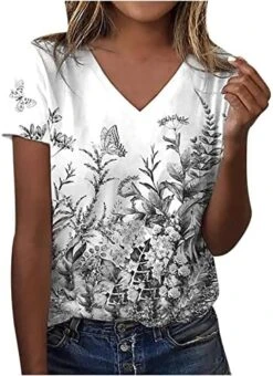 Summer Tops For Women 2023 Floral Printed Round Neck Shirts Casual Short Sleeve T-Shirts Slim Fit Loose Workout Blouses -Songmics Furniture Shop 517WbZ0CgML. AC