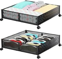 Under Bed Storage, Under The Bed Storage Containers With Wheels, Under Bed Shoe Storage Organizer Drawer, Tool-free Assembly Metal Underbed Storage Containers For Bedroom Clothes Shoes Blankets -2PCK -Songmics Furniture Shop 517d84RfhML. AC