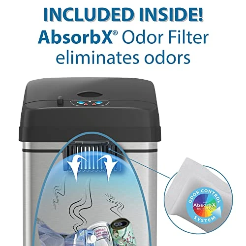 ITouchless 13 Gallon And 2.5 Gallon Automatic Touchless Sensor Kitchen Cans With Odor Control System, Stainless Steel, Includes 10 Premium Bags, CDZT02BG10 3 ITouchless 13 Gallon And 2.5 Gallon Automatic Touchless Sensor Kitchen Cans With Odor Control System, Stainless Steel, Includes 10 Premium Bags, CDZT02BG10 - Image 3
