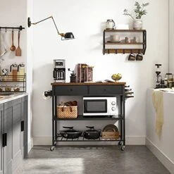 VASAGLE Kitchen Island, Kitchen Cart, 3-Tier Microwave Stand With 2 Drawers, Towel Bar, Spice Holder, 17.7 X 46.9 X 35.8 Inches, Rustic Brown And Black UKKI003B01 -Songmics Furniture Shop 517fhz2gNVS