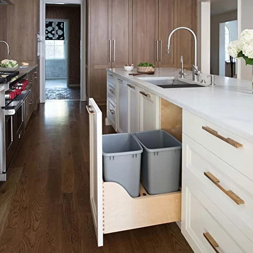 Rev-A-Shelf 4WCSC-1835DM-2 Double 35 Quart Pull-Out Kitchen Cabinet Waste Containers Trash Cans Bins With Blumotion Soft-Close Slides & 135lb Capacity 2 Rev-A-Shelf 4WCSC-1835DM-2 Double 35 Quart Pull-Out Kitchen Cabinet Waste Containers Trash Cans Bins With Blumotion Soft-Close Slides & 135lb Capacity - Image 2