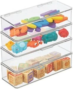 MDesign Plastic Playroom And Gaming Storage Organizer Box Containers With Hinged Lid For Shelves Or Cubbies, Holds Small Toys, Building Blocks, Puzzles, Markers, Controllers, Or Crayons, 4 Pack, Clear, 5.5 X 13.3 X 3 -Songmics Furniture Shop 517kiPDhZIL. AC