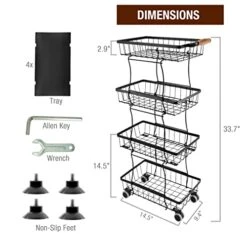 Asani Slim Kitchen Organization Shelf Rack, Convertible 4 Tier Wire Rack Shelving With Wheels, Works As Bathroom Shelf Organizer, Spice Rack Organizer, Wire Fruit Basket, Laundry Room Storage -Songmics Furniture Shop 517kpewYU2L