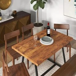Panana Dining Table Heavy Duty Wood Kitchen Table For 4 Industrial Style Top With Sew Kerf Finish Metal Frame Dining Room 47 Inch Rustic Brown -Songmics Furniture Shop 517nKqoI9dL