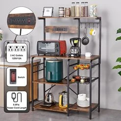 YILFANA Kitchen Bakers Rack With Power Outlet, Bakers Racks For Kitchen With Storage, Microwave Stand With Storage, Kitchen Rack And Shelves With 2 Wire Baskets, 10 S-Hooks, Kitchen Storage Shelves 6 YILFANA Kitchen Bakers Rack With Power Outlet, Bakers Racks For Kitchen With Storage, Microwave Stand With Storage, Kitchen Rack And Shelves With 2 Wire Baskets, 10 S-Hooks, Kitchen Storage Shelves -Songmics Furniture Shop 517nbpGRk8L