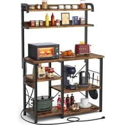Topfurny Baker's Rack With Power Outlet, Coffee Station, Microwave Oven Stand, Kitchen Shelf, Microwave Cart, 7-Tier Microwave Stand Or Coffee Bar Table Organizer, For Spice, Pots And Pans Organizer