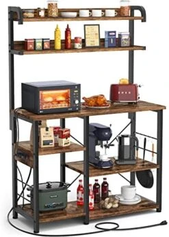 Topfurny Baker's Rack With Power Outlet, Coffee Station, Microwave Oven Stand, Kitchen Shelf, Microwave Cart, 7-Tier Microwave Stand Or Coffee Bar Table Organizer, For Spice, Pots And Pans Organizer -Songmics Furniture Shop 517nwO9uKtL. AC