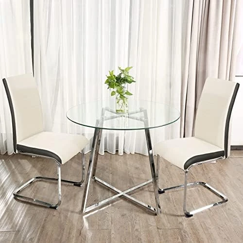 Bacyion Dining Table Set For 4 Person - Tempered Glass Table And PU Leather Chairs -Modern Kitchen Table And Chairs Set For Home, Kitchen, Living Room, Breakfast Nook (White) 5 Bacyion Dining Table Set For 4 Person - Tempered Glass Table And PU Leather Chairs -Modern Kitchen Table And Chairs Set For Home, Kitchen, Living Room, Breakfast Nook (White) - Image 5