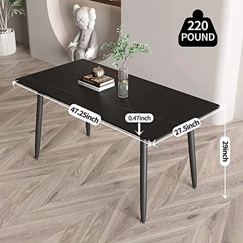 Modern Dining Table Black Sintered Stone Table,Multifuntional Desk With Metal Legs Suitable Living Room, Dining Room,Home & Office (Black) 2 Modern Dining Table Black Sintered Stone Table,Multifuntional Desk With Metal Legs Suitable Living Room, Dining Room,Home & Office (Black) - Image 2