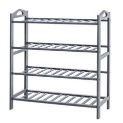 SONGMICS Bamboo Entryway Shoe Shelf Storage Organizer, Ideal For Hallway Bathroom Garden, 4-tier, Ash Gray