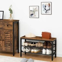 HOOBRO Shoe Bench, 3-Tier Shoe Rack, Industrial Shoe Organizer Storage Bench, 29.5 Inches Flat And Slant Adjustable Mesh Shelves, For Entryway, Living Room, Hallway, Rustic Brown BF01HX01 -Songmics Furniture Shop 517sw8NorHL
