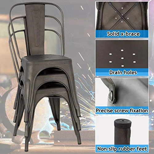 Metal Dining Chairs Indoor-Outdoor Stackable Chic Restaurant Side Bistro Chair Set Of 4, 18 Inch Seat Height, 330LBS Weight Capacity Cafe Tolix Kitchen Farmhouse Pub Trattoria Industrial Bar Chairs 5 Metal Dining Chairs Indoor-Outdoor Stackable Chic Restaurant Side Bistro Chair Set Of 4, 18 Inch Seat Height, 330LBS Weight Capacity Cafe Tolix Kitchen Farmhouse Pub Trattoria Industrial Bar Chairs - Image 5