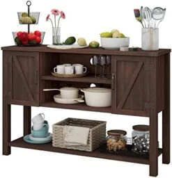 Giantex Buffet Sideboard, Farmhouse Wood Cupboard W/ 2 Storage Cabinets & 2-Tier Open Shelf, Spacious Countertop, Adjustable Shelves, Anti-Tipping, For Kitchen Living Room (Brown) -Songmics Furniture Shop 517vMRqAYL. AC