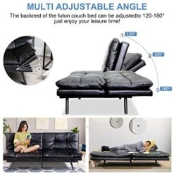 MUUEGM Futon Sofa Bed,Memory Foam Futon Bed,Faux Leather Sofa Couch With Adjustable Armrests And Back,Convertible Sleeper Sofa,Couches For Living Room,Guest Room,Apartment And Small Space/Black -Songmics Furniture Shop 517wUyWufGL