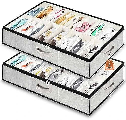 Under Bed Shoe Storage Organizer,Closet Shoes Storage Boxes Bin Container (2 Pack Fits 24 Pairs) With Clear Cover And Reinforced Handle For Sneakers,Clothes, Toys, Gray With Printing 7 Under Bed Shoe Storage Organizer,Closet Shoes Storage Boxes Bin Container (2 Pack Fits 24 Pairs) With Clear Cover And Reinforced Handle For Sneakers,Clothes, Toys, Gray With Printing - Image 7