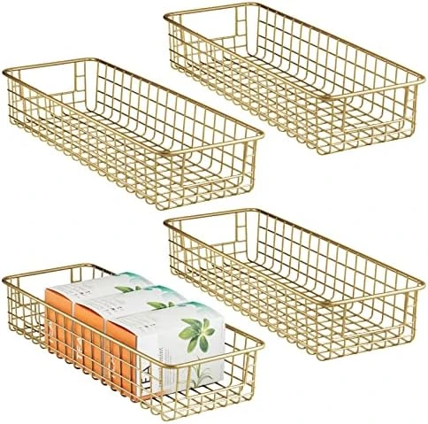 MDesign Shallow Metal Wire Basket For Storage Pantry - Kitchen Organization Basket With Handles - Bin Basket For Organizing Cabinets Or Countertop - Concerto Collection - 4 Pack - Bronze 14 MDesign Shallow Metal Wire Basket For Storage Pantry - Kitchen Organization Basket With Handles - Bin Basket For Organizing Cabinets Or Countertop - Concerto Collection - 4 Pack - Bronze - Image 14
