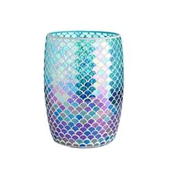 WHOLE HOUSEWARES Mosaic Wastebasket - Glass Decoration Bathroom Trash Can - Shiny Finish Bathroom Accessory - 7.5" X 10" - Turquoise -Songmics Furniture Shop 5180mg4I7L