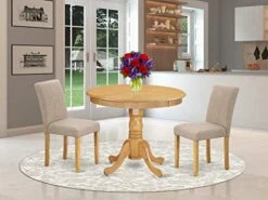 East West Furniture ANAB5-LWH-64 5Pc Round 36" Table And 4 Parson Chair With Linen Leg And Pu Leather Color White -Songmics Furniture Shop 5183LX9AewL. AC