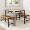 CALABASH Dining Room Table Set With 2 Benches, Industrial 3 Piece Dining Set For Home, Kitchen, Apartment And Small Space,Rustic Brown And Black Metal Frame