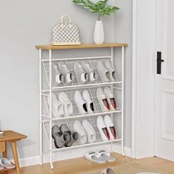 JZM Shoe Rack Storage, Narrow 4 Tier Metal Shoe Storage Shelf, Free Standing Shoe Racks, Space Saving Shoe Rack Organizer For Entryway, Hallway, Bedroom, Living Room(12-16 Pair) -Songmics Furniture Shop 518GePwzgiL