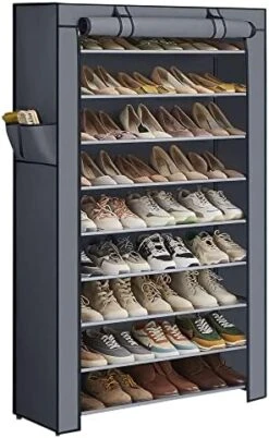 SONGMICS Shoe Rack, 9 Tier Shoe Organizer With Nonwoven Fabric Cover, Shoe Storage Shelf For 40-50 Pairs Of Shoes, Entryway, Suitable For Sneakers, High Heels, Flats, And Boots, Black URXJ36HV1 -Songmics Furniture Shop 518KRQ 4L. AC
