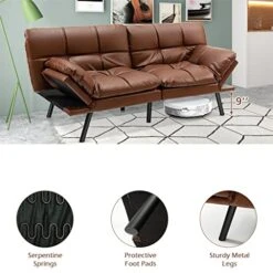 WYYDFDC Convertible Futon Sofa Bed Memory Foam Couch Sleeper W/Adjustable Armrest Brown -Songmics Furniture Shop 518L5JK9VML