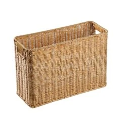 Angoily Magazine Storage Baske Seagrass Woven File Holder Narrow Place Storage Holder Book Wicker Basket Storage Basket Bin For Home Office Desk