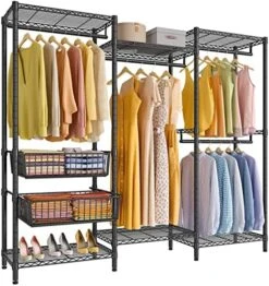 VIPEK V10 Wire Garment Rack 5 Tiers Heavy Duty Clothes Rack With 4 Hanging Rods, 6 Wire Shelves & 2 Slid Storage Baskets, Large Size Clothing Rack 85.4" W X 15.7" D X 76.4" H, Max Load 800 LBS, Black -Songmics Furniture Shop 518PFbMCwL. AC
