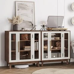 BELLEZE Sideboard Buffet Cabinet With 3 Drawers & 2 Doors, Console Table For Kitchen Glass Storage Cabinet Coffee Bar Accent Cabinet For Living Room Dining Room Hallway, White -Songmics Furniture Shop 518PocFsKL. AC