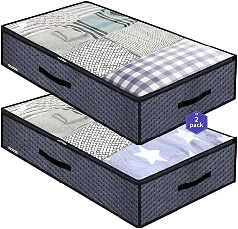 Onlyeasy Foldable Underbed Bags 2 Pack, Thick Blankets Clothes Comforters Storage Bag Breathable Zippered Organizer For Bedroom With Clear Window And 4 Handles, 39.4x19.7x7.1 In, Grey, MX3QR100L 7 Onlyeasy Foldable Underbed Bags 2 Pack, Thick Blankets Clothes Comforters Storage Bag Breathable Zippered Organizer For Bedroom With Clear Window And 4 Handles, 39.4x19.7x7.1 In, Grey, MX3QR100L - Image 7