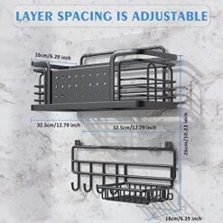 VNKZI Full Stainless Steel Adhesive Shower Caddy Shelf Organizer, No Drilling Rustproof Wall Stall Basket High Suction Shelves With Soap Sponge Holder, Bathroom Storage Rack