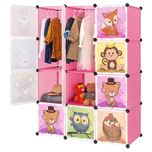BRIAN & DANY Portable Closet Wardrobe - Cube Storage Organizer For Kids, Baby Closet, Plastic Clothing Cabinet, Bedroom Armoires For Toys, Shoes, Clothes - 12 Cubes, Pink 1 BRIAN & DANY Portable Closet Wardrobe - Cube Storage Organizer For Kids, Baby Closet, Plastic Clothing Cabinet, Bedroom Armoires For Toys, Shoes, Clothes - 12 Cubes, Pink