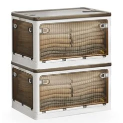 43 Qt Clothes Organizer Bins With Wheels, Five Doors Storage Box For Toy Organizers And Storage, Stackable Storage Bins With Lids For Closet And Blanket, Large, White (20.08 * 14.17 * 11.42 In),2 Pcs