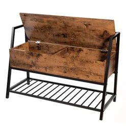 AVAFORT Shoe Bench With Storage Cabinet Top Seat, Metal Frame, Rustic Brown -Songmics Furniture Shop 518WzdBTUqS