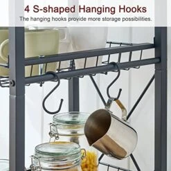 Gewudraw Kitchen Bakers Rack, Kitchen Storage Shelf With Pullout Wire Basket & 4 Side Hooks, Coffee Bar Station With Wine Rack - Rustic Brown, Perfect For Organizing Your Kitchen Essentials -Songmics Furniture Shop 518bohy2bwL