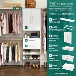 ClosetMaid SuiteSymphony Wood Closet Organizer Starter Kit Tower And 3 Hang Rods, Shelves, Adjustable, Fits Spaces 5 – 10 Ft. Wide, Pure White, 25" -Songmics Furniture Shop 518gF8Q7zmL