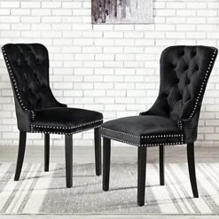 HNY Velvet Upholstered Dining Chairs, Set Of 6 Dining Room Tufted Chair, Modern Button Tufted Armless Chairs With Nailhead Trim And Back Ring Pull(Navy Blue) -Songmics Furniture Shop 518iKHR21VS. AC