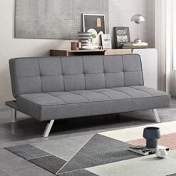 JAHH Convertible Futon Grey Linen Fabric Sofa Bed Adjustable Sleeper With Stainless Steel Legs 8 JAHH Convertible Futon Grey Linen Fabric Sofa Bed Adjustable Sleeper With Stainless Steel Legs -Songmics Furniture Shop 518lpJwYEkL