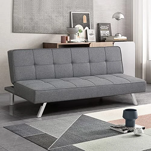 JAHH Convertible Futon Grey Linen Fabric Sofa Bed Adjustable Sleeper With Stainless Steel Legs 3 JAHH Convertible Futon Grey Linen Fabric Sofa Bed Adjustable Sleeper With Stainless Steel Legs - Image 3