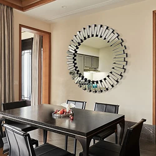 Pregaspor Round Wall Mirrors Decorative, 32'' Large Mirrors For Wall, Glass Frame Hanging Circle Mirror For Bedroom, Living Room, Foyer 4 Pregaspor Round Wall Mirrors Decorative, 32'' Large Mirrors For Wall, Glass Frame Hanging Circle Mirror For Bedroom, Living Room, Foyer - Image 4