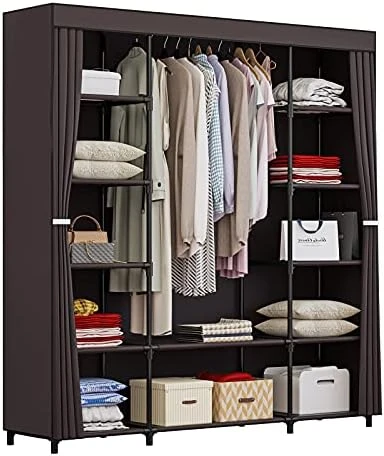 INGIORDAR Portable Closet Wardrobe Organizer Storage With Cover Non-Woben Fabric Portable Wardrobe Closet For Hanging Clothes Racks Shelving 34 Inch For Bedroom, Coffee 8 INGIORDAR Portable Closet Wardrobe Organizer Storage With Cover Non-Woben Fabric Portable Wardrobe Closet For Hanging Clothes Racks Shelving 34 Inch For Bedroom, Coffee - Image 8