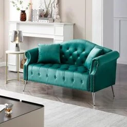 Homtique Sofa Set For Living Room 2 Piece, Modern Velvet Loveseat Sofa Set Upholstered Button Tufted Nailhead Trimming Rolled Arm And Metal Legs, Velvet Sofa Couch With 4 Pillows For Home (Beige) -Songmics Furniture Shop 518tRMKM nL. AC