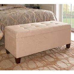 Linon Carmen Shoe Storage Ottoman, 20" X 48" X 20", Beige