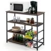 PETSITE Kitchen Bakers Rack, 4-Tier Coffee Bar Station With 2 Pull-Out Baskets, Industrial Microwave Oven Stand, Free Standing Utility Storage Shelf