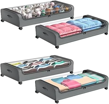 Under Bed Storage, Under The Bed Storage Containers With Wheels, Under Bed Shoe Storage Organizer With Storage Bags, Rolling Underbed Storage Containers For Bedroom Clothes Shoes Blankets (2 Pack, Black) 4 Under Bed Storage, Under The Bed Storage Containers With Wheels, Under Bed Shoe Storage Organizer With Storage Bags, Rolling Underbed Storage Containers For Bedroom Clothes Shoes Blankets (2 Pack, Black) - Image 4