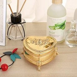 Hipiwe Vintage Metal Jewelry Box With Antique Flower Carved, Small Heart Shape Trinket Organizer Box Earrings Rings Necklace Bracelet Storage Holder, Keepsake Gift Box For Girl And Women -Songmics Furniture Shop 5199h5KlRCS