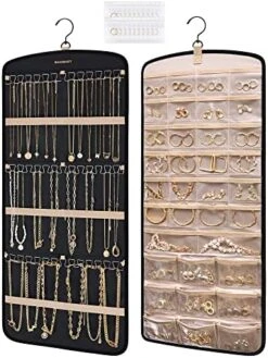 BAGSMART Hanging Jewelry Organizer, Necklace Holder Anti-tangle Earrings Rings Hanger With 20 Jewelry Bags Travel Storage Roll With Pockets Hang On Closet, Wall, Door,1 Piece, Large, Black -Songmics Furniture Shop 519CzY0TgFL. AC