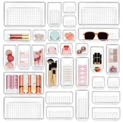 YFXCVSL 30 PCS Drawer Organizer Set, 4 Sizes Desk Drawer Divider Makeup Organizers And Sturdy Clear Versatile Storage Bins For Makeup, Jewelry, Gadgets For Kitchen, Bedroom, Bathroom, Office